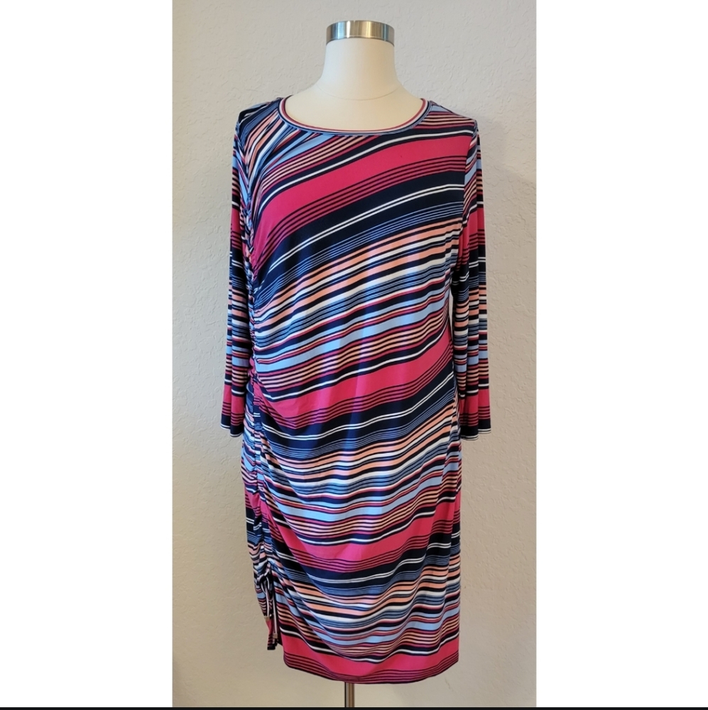 Plus Size Multicolor Long Sleeve Stripe Dress